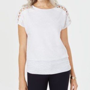 Short Sleeve Lattice Shoulder Top